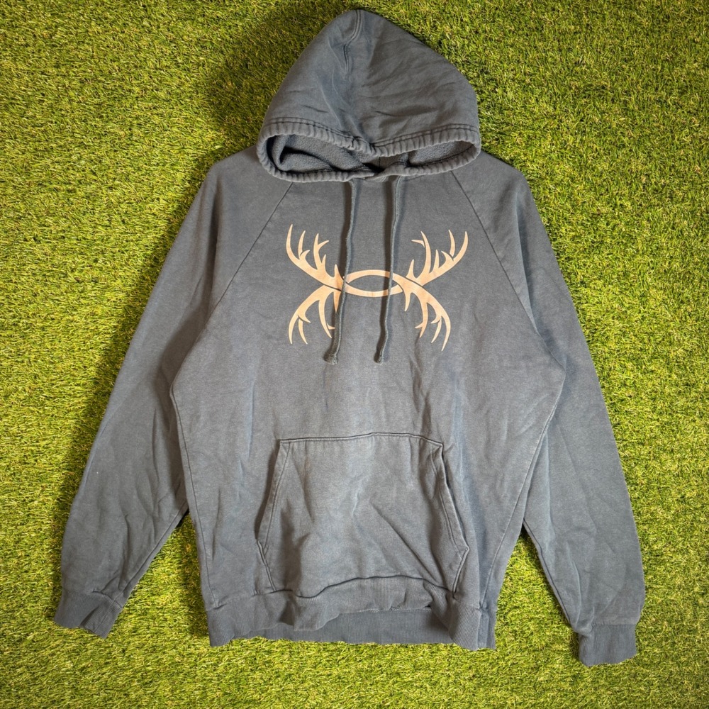 Under Armour Hunting Hoodie‎ Mens Medium Blue Antler Logo Pullover Sweatshirt